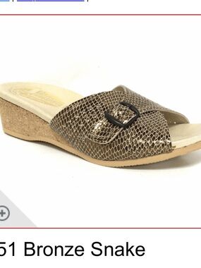 Worishofer Shoes - “Bronze Snake” wedge slide w/cork heel